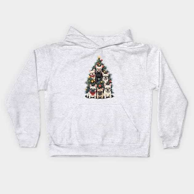 Cute French Bulldog Christmas tree, french bulldog lovers gifts and Merry Christmas Kids Hoodie by Collagedream